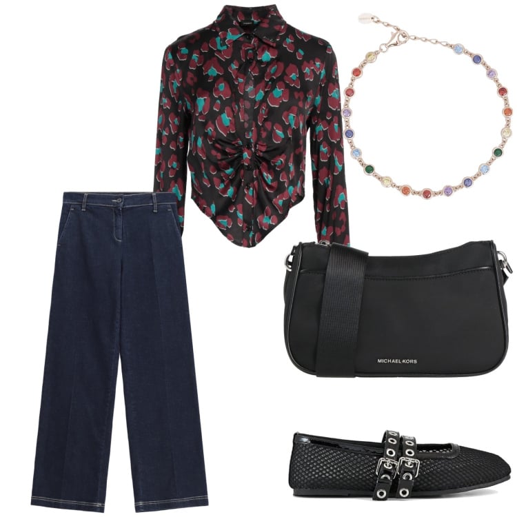 Outfit donna - La camicetta body. Stile Urban per Tutti i giorni. Abbinamento con borse a tracolla, camicie, braccialetti, jeans dritti, ballerine.