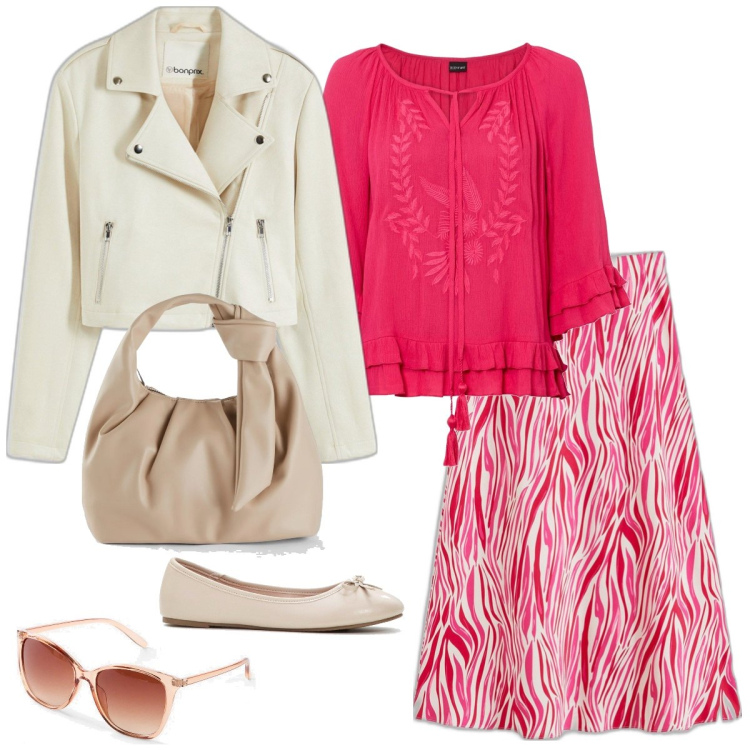 Outfit donna - Total look #2094938. Stile Romantica per Tutti i giorni. Abbinamento con tuniche, gonne longuette, borse a mano, blazer, occhiali da sole, ballerine.