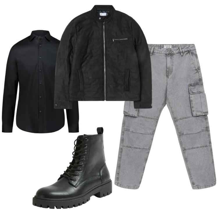 Outfit uomo - Total look #2094995. Stile Biker Rock per Serata speciale. Abbinamento con anfibi, giacche, jeans, camicie.