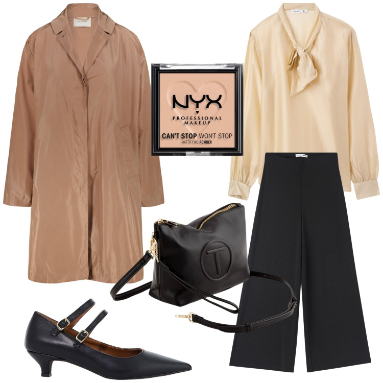Outfit donna - Office. Stile Bon Ton per Ufficio. Abbinamento con ciprie, pantaloni culotte, bluse, décolleté, trench, valigie.