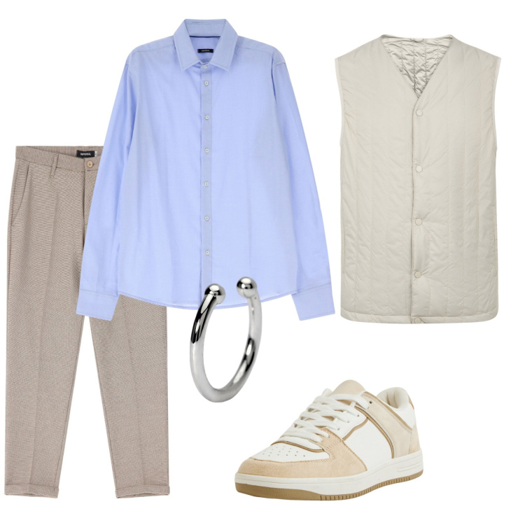 Outfit uomo - Total look #2095007. Stile Trendy per Tutti i giorni. Abbinamento con sneakers, orecchini, pantaloni, camicie, piumini.