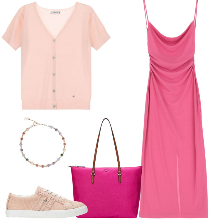 Outfit donna - Il vestito sottoveste. Stile Casual chic per Tutti i giorni. Abbinamento con braccialetti, vestiti, cardigans, borse tote, sneakers.