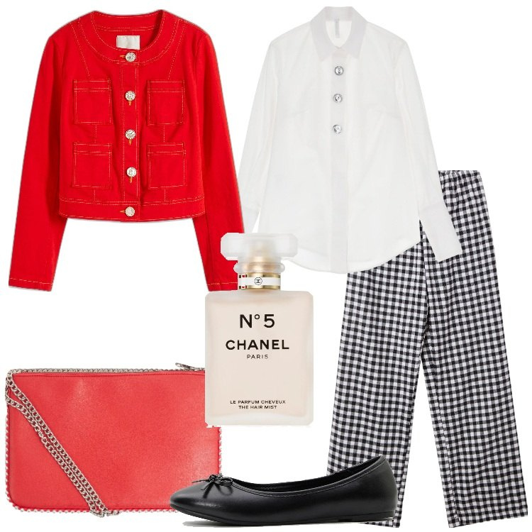 Outfit donna - From Paris with love. Stile Casual chic per Tutti i giorni. Abbinamento con ballerine, blazer, profumi, borse a tracolla, pantaloni, camicie.