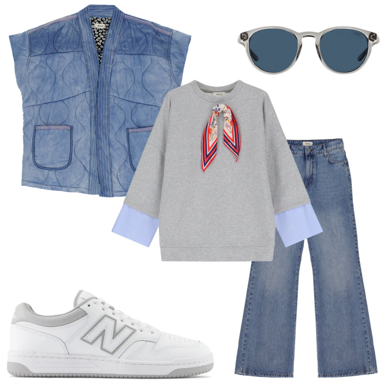 Outfit donna - Bantoa season sale. Stile Sporty chic per Ufficio. Abbinamento con sneakers, camicie, felpe, jeans, occhiali da sole.