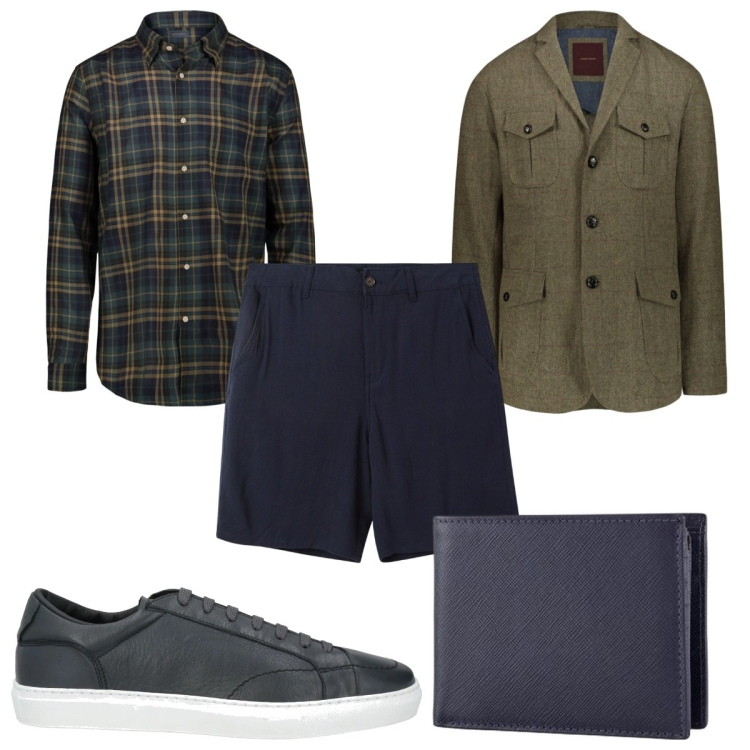 Outfit uomo - Total look #2095073. Stile Casual per Tutti i giorni. Abbinamento con sneakers, pantaloni corti, giacche, camicie, portafogli.
