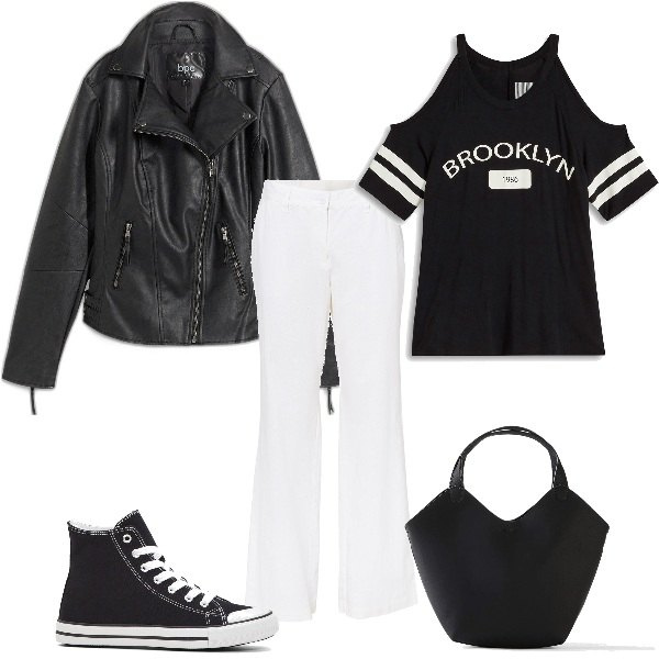 Outfit donna - Casual con Carattere. Stile Casual chic per Tutti i giorni. Abbinamento con maglieria, pantaloni, blazer, sneakers alte, borse a mano.