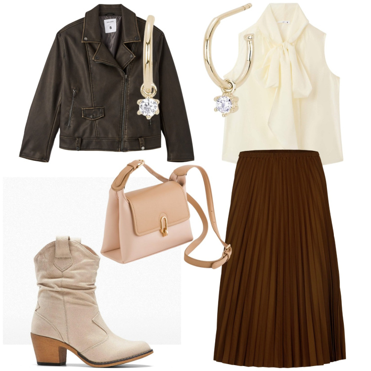 Outfit donna - Camicia, con il fiocco. per Tutti i giorni. Abbinamento con stivaletti texani, bluse, giacche, orecchini, gonne longuette, borse a tracolla.