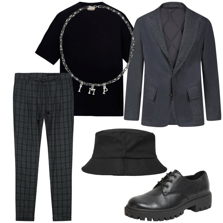Outfit uomo - Una serata importante con te. Stile Trendy per Serata speciale. Abbinamento con cappelli, scarpe stringate, collane, pantaloni, giacche, t-shirt.