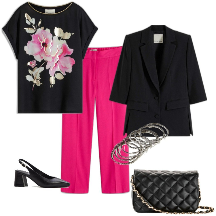 Outfit donna - Pantalone capri. Stile Bon Ton per Serata fuori. Abbinamento con bluse, pantaloni capri, blazer, borse a tracolla, décolleté, braccialetti.
