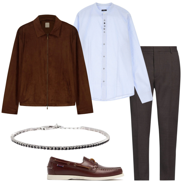 Outfit uomo - Total look #2095128. Stile Trendy per Tutti i giorni. Abbinamento con pantaloni, braccialetti, camicie, giacche, scarpe stringate.