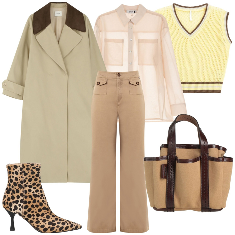 Outfit donna - Buon inizio di settimana. Stile Bon Ton per Ufficio. Abbinamento con borse a mano, stivaletti, pantaloni, camicie, maglieria, trench.