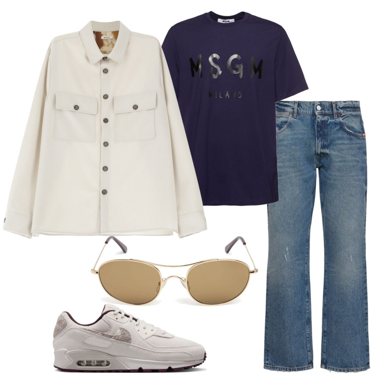 Outfit uomo - Total look #2095142. Stile Casual per Tutti i giorni. Abbinamento con camicie, occhiali da sole, sneakers, t-shirt, jeans.