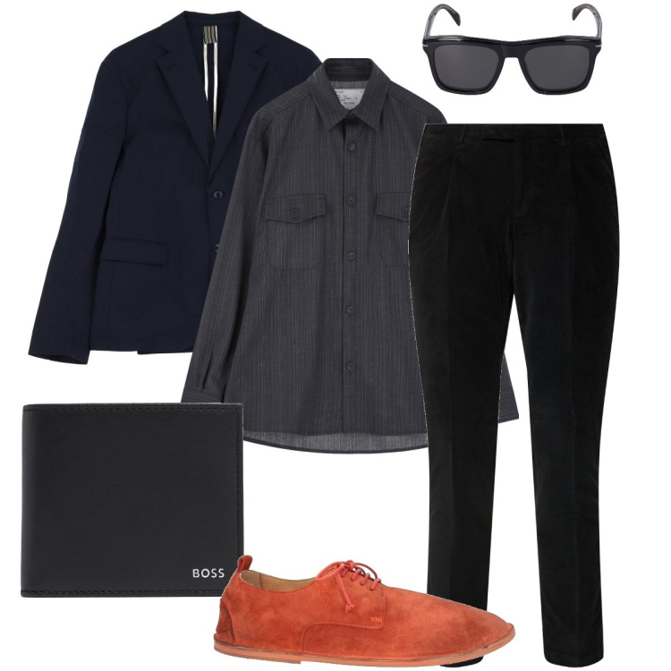Outfit uomo - I mocassini arancioni. Stile Business/Elegante per Cerimonia. Abbinamento con scarpe stringate, camicie, giacche, occhiali da sole, portafogli, pantaloni.
