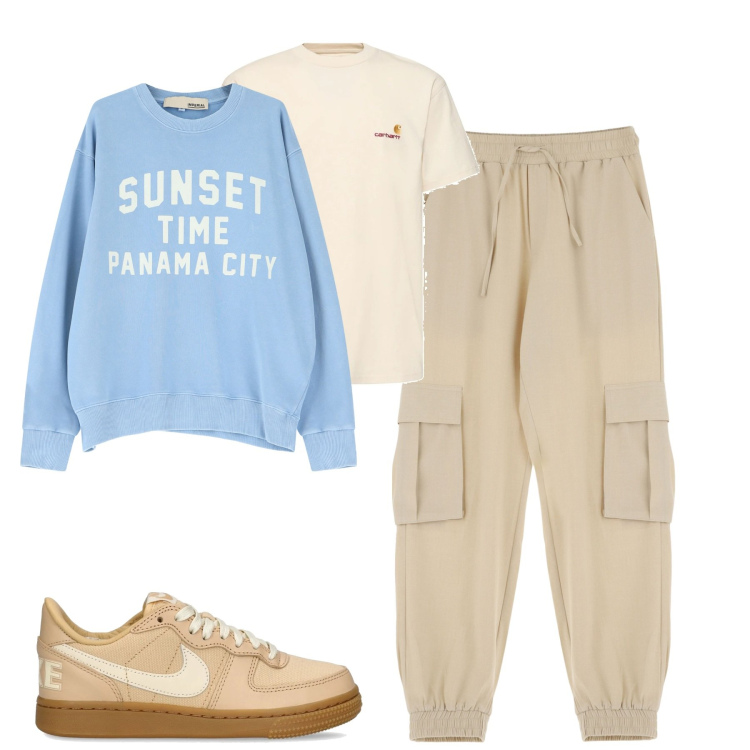 Outfit uomo - Total look #2095196. Stile Casual per Tutti i giorni. Abbinamento con pantaloni cargo, felpe, sneakers, t-shirt.