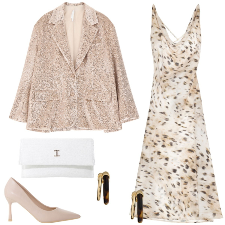 Outfit donna - Total look #2095214. Stile Chic per Cerimonia. Abbinamento con vestiti, décolleté, borse a tracolla, blazer, orecchini.