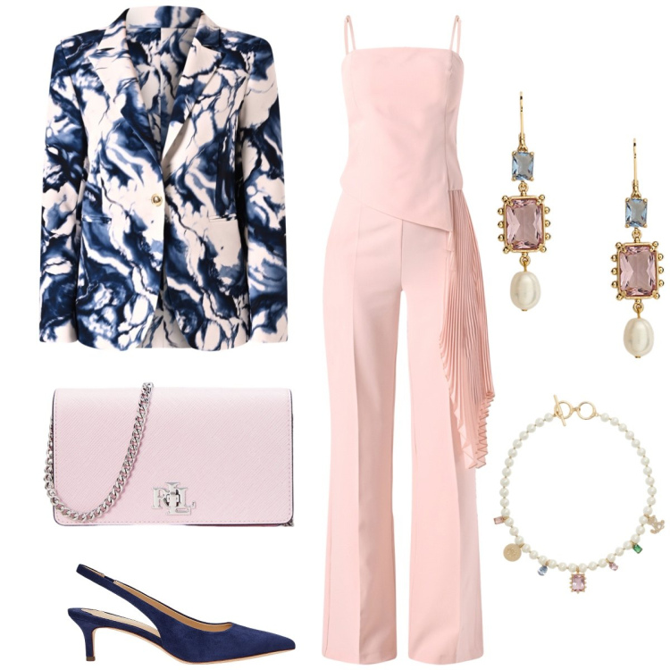 Outfit donna - Total look #2095219. Stile Glamour per Cerimonia. Abbinamento con tute, blazer, ciondoli, décolleté, orecchini, borse a tracolla.