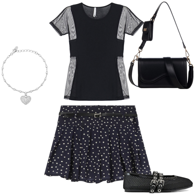 Outfit donna - Total look #2095221. Stile Casual per Tutti i giorni. Abbinamento con braccialetti, pochette, minigonne, t-shirt, ballerine.