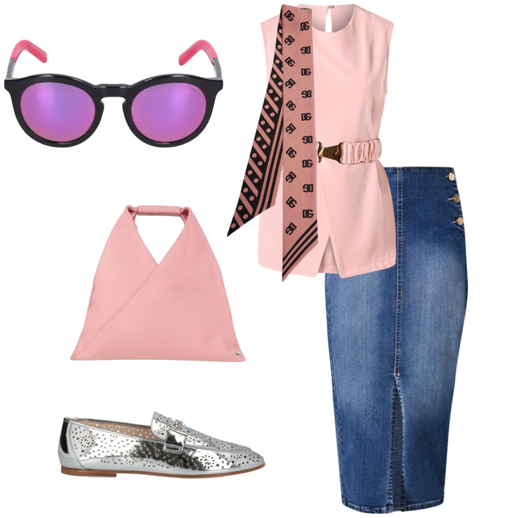 Outfit donna - Caffè in riva al mare. per Mare. Abbinamento con mocassini, borse a mano, bluse, gonne longuette, occhiali da sole, foulard.