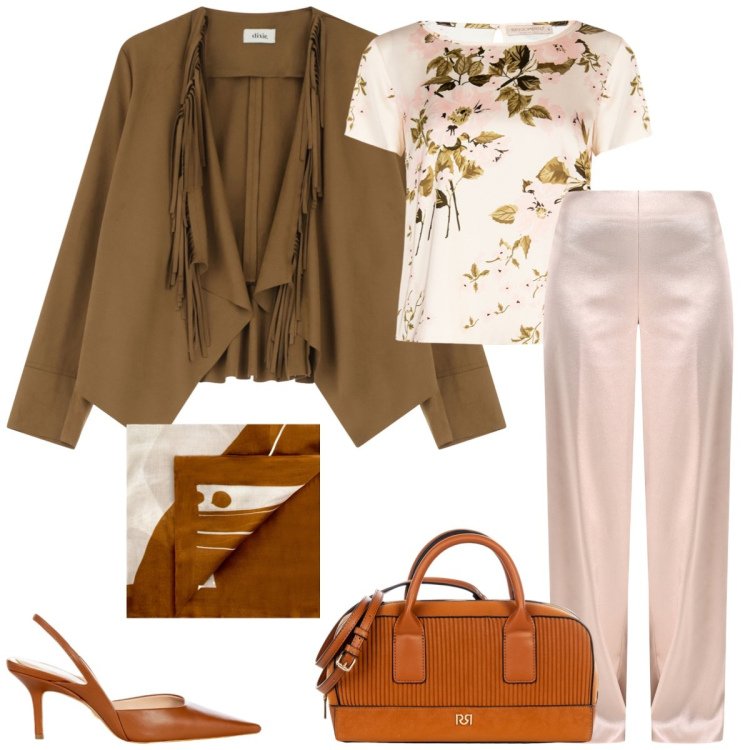 Outfit donna - Total look #2095224. Stile Casual chic per Tutti i giorni. Abbinamento con pantaloni a palazzo, borse a mano, décolleté, bluse, sciarpe, blazer.