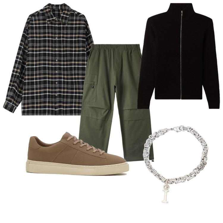 Outfit uomo - Total look #2095236. Stile Casual per Tutti i giorni. Abbinamento con sneakers, cardigans, pantaloni, camicie, braccialetti.