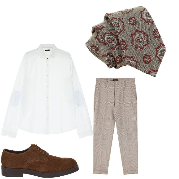 Outfit uomo - Elegante senza giacca. Stile Business/Elegante per Ufficio. Abbinamento con cravatte, camicie, pantaloni, scarpe stringate.