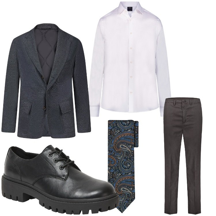 Outfit uomo - Stile. Stile Business/Elegante per Ufficio. Abbinamento con scarpe stringate, camicie, giacche, pantaloni, cravatte.