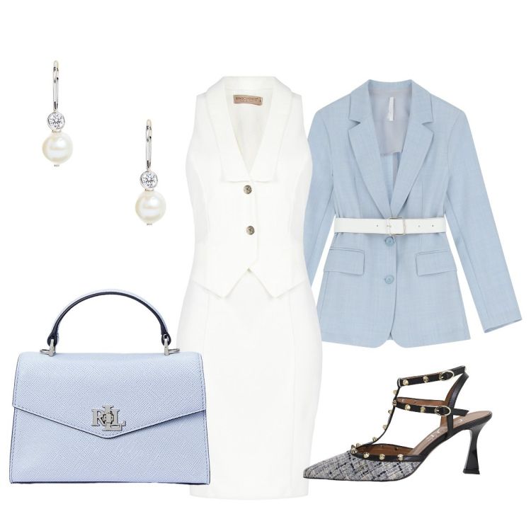 Outfit donna - Cerimonia. Stile Chic per Cerimonia. Abbinamento con vestiti a tubino, blazer, décolleté, borse a mano, orecchini.