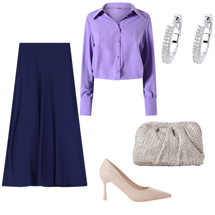 Outfit donna - Total look #2095284. Stile Casual chic per Cerimonia. Abbinamento con orecchini, camicie, clutch, gonne lunghe, décolleté.