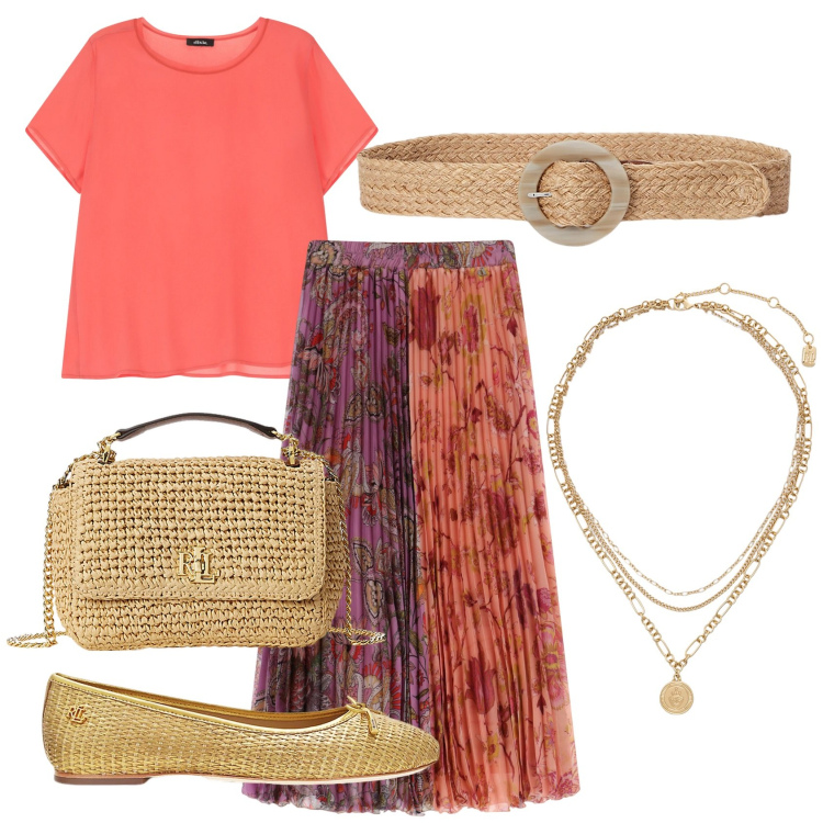 Outfit donna - Gipsy chic. Stile Etnico per Tutti i giorni. Abbinamento con gonne longuette, t-shirt, ciondoli, borse a spalla, ballerine, cinture.