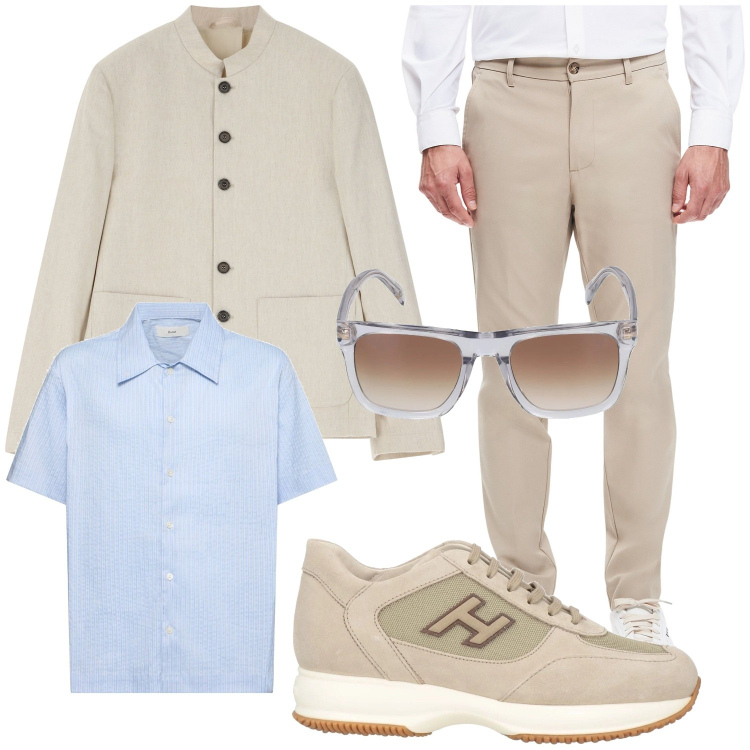 Outfit uomo - Desert sand. Stile Business/Elegante per Serata speciale. Abbinamento con giacche, pantaloni, sneakers, occhiali da sole, camicie.