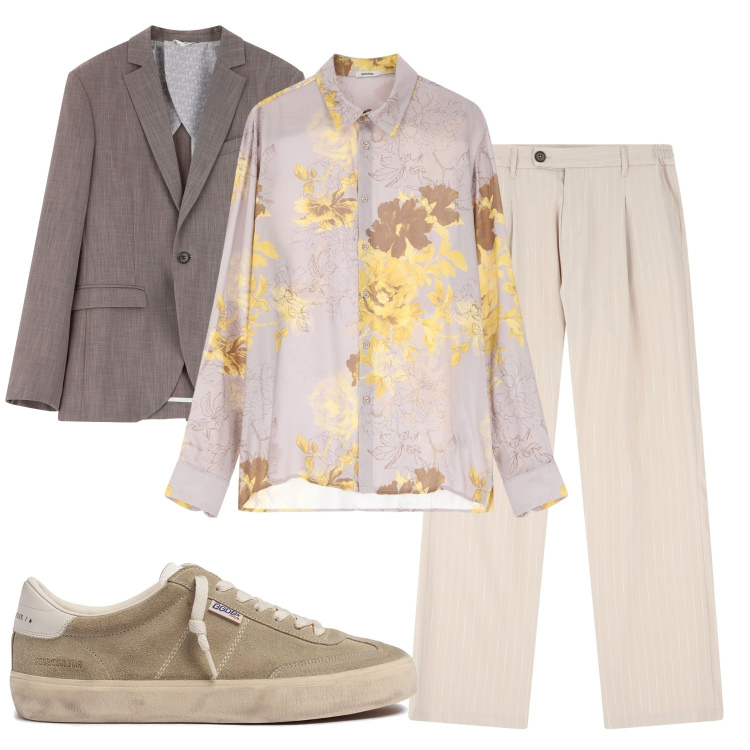 Outfit uomo - Tocco floreale. Stile Business/Elegante per Serata speciale. Abbinamento con camicie, pantaloni, giacche, sneakers.