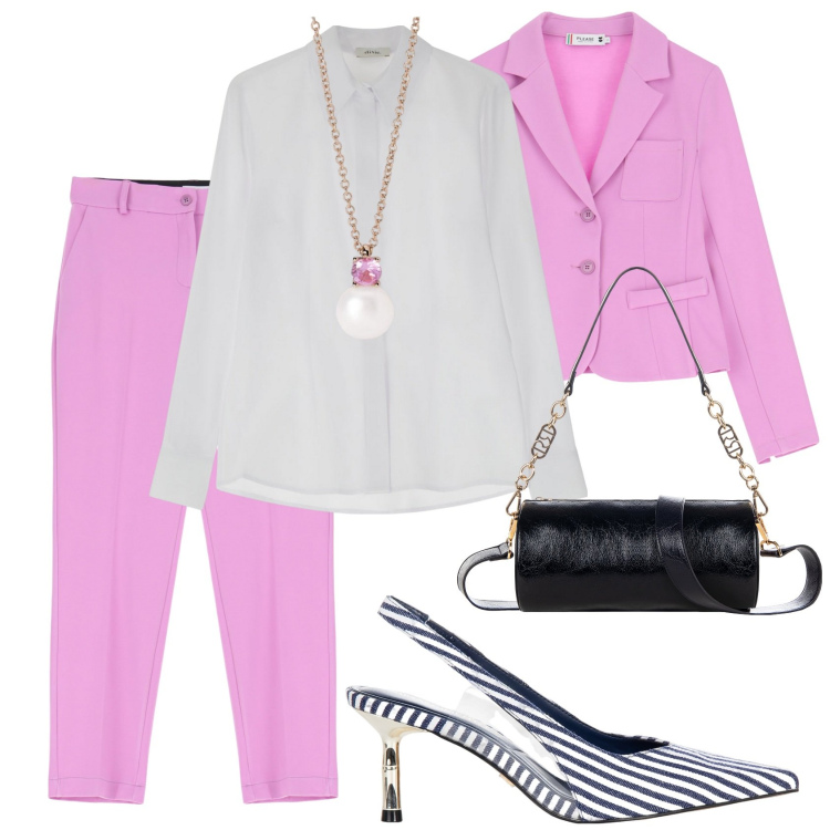 Outfit donna - Primavera in rosa @susystyle. Stile Trendy per Tutti i giorni. Abbinamento con collane, décolleté, borse a mano, pantaloni, blazer, camicie.