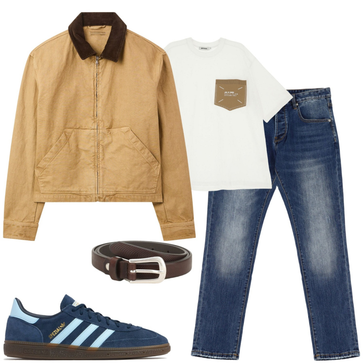 Outfit uomo - City. Stile Casual per Tutti i giorni. Abbinamento con cappotti, t-shirt, cinture, jeans dritti, sneakers.