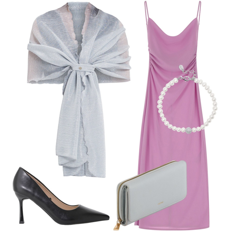 Outfit donna - Serata di gala. Stile Chic per Serata fuori. Abbinamento con braccialetti, stole, vestiti, décolleté, portafogli.