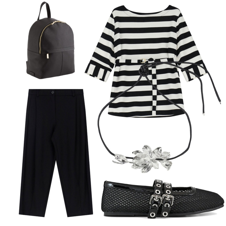 Outfit donna - Total look #2095397. Stile Casual per Ufficio. Abbinamento con felpe, pantaloni, collane, ballerine, zaini.
