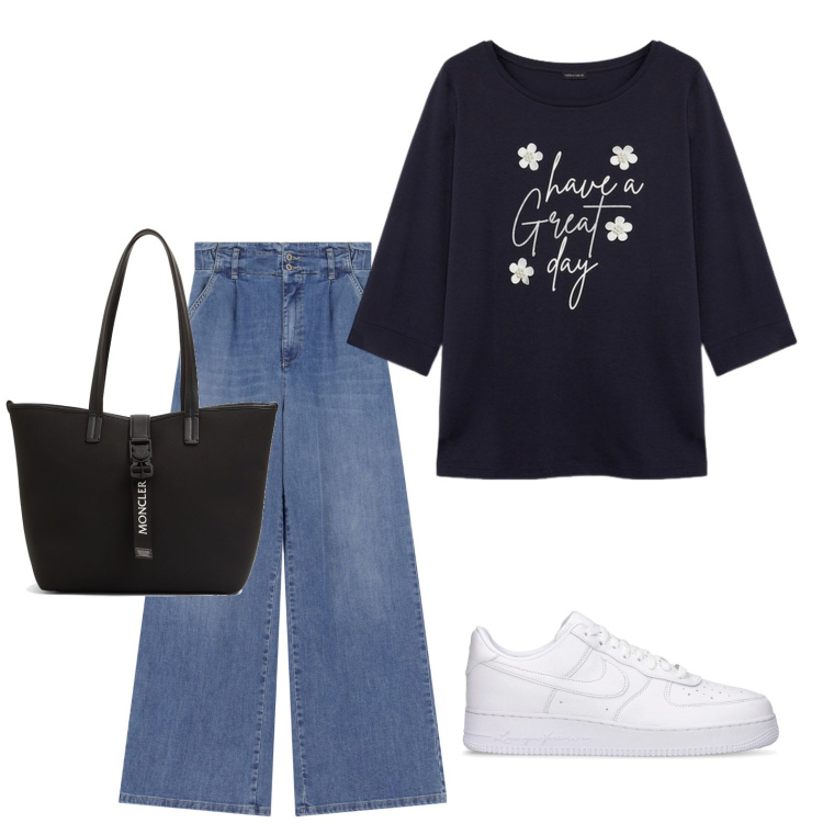 Outfit donna - Total look #2095405. Stile Casual per Tutti i giorni. Abbinamento con jeans, borse tote, sneakers, t-shirt.