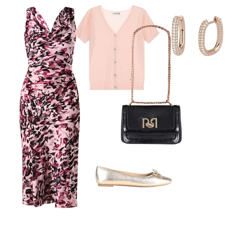 Outfit donna - Come una principessa. per Serata fuori. Abbinamento con ballerine, orecchini, vestiti a tubino, borse a tracolla, cardigans.