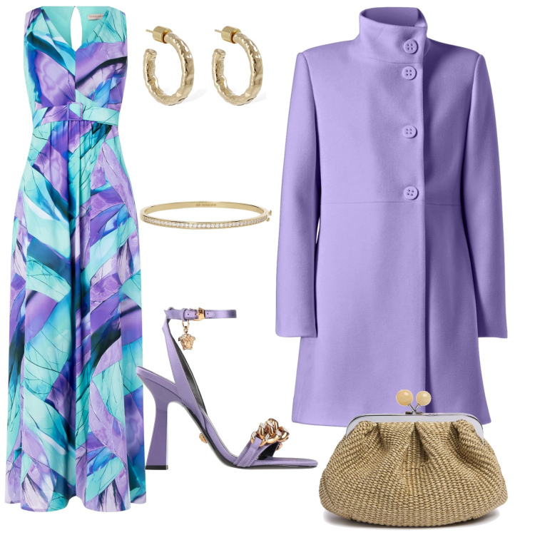 Outfit donna - Testimone di nozze. Stile Chic per Cerimonia. Abbinamento con sandali in pelle, braccialetti, cappotti, vestiti lunghi, pochette, orecchini.