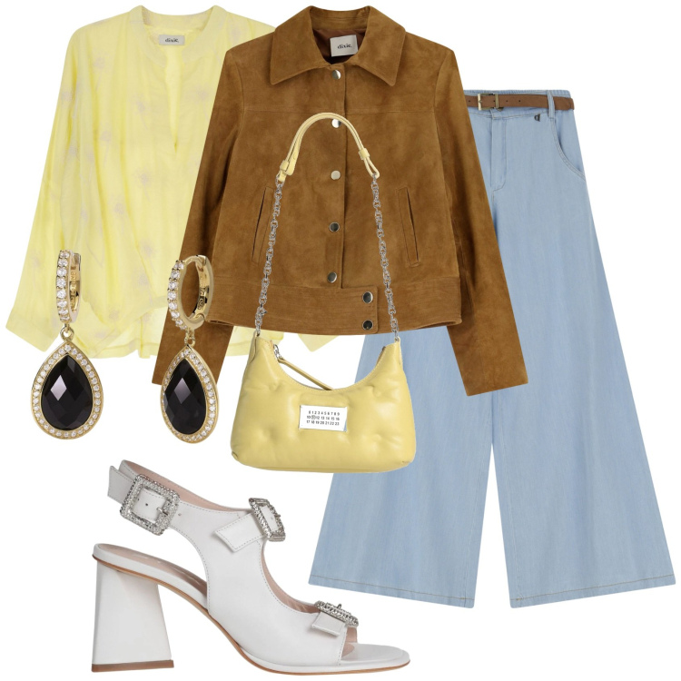 Outfit donna - In jeans @pamela. Stile Glamour per Tutti i giorni. Abbinamento con sandali in pelle, borse a spalla, orecchini, giacche, pantaloni a palazzo, camicie.