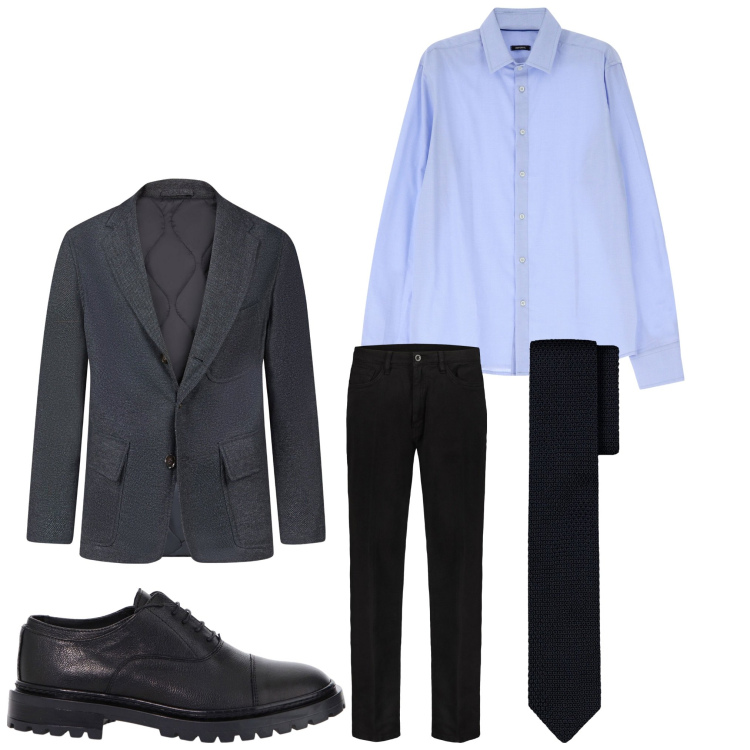 Outfit uomo - Elegante in cravatta. Stile Business/Elegante per Ufficio. Abbinamento con camicie, scarpe stringate, giacche, pantaloni, cravatte.
