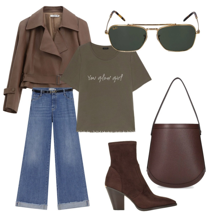 Outfit donna - Stile country. Stile Boho per Tutti i giorni. Abbinamento con stivaletti texani, blazer, jeans, t-shirt, borse a mano, occhiali da sole.