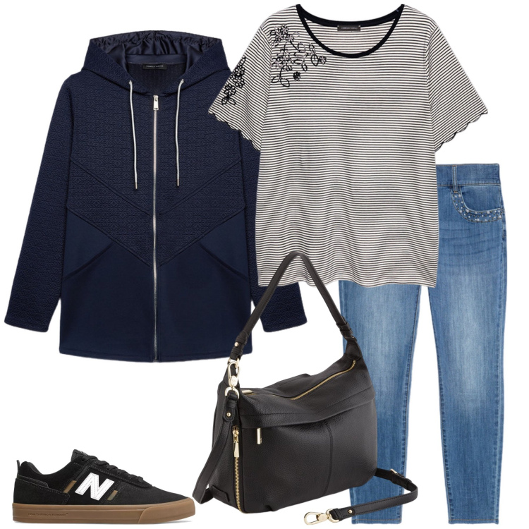 Outfit donna - Nike. Stile Casual per Tutti i giorni. Abbinamento con sneakers, jeans skinny, felpe con cappuccio, t-shirt, borse a tracolla.