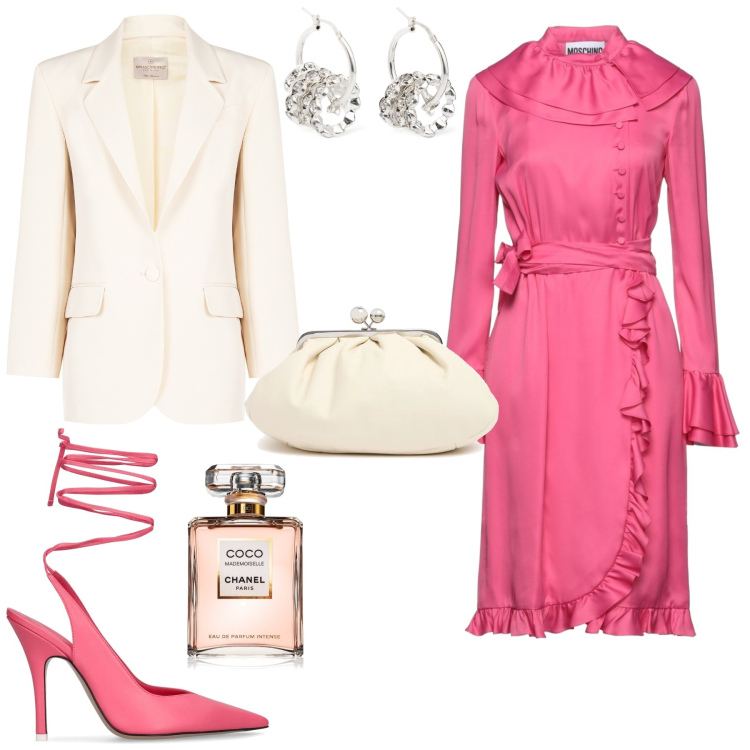 Outfit donna - Cerimonia evento serata speciale. Stile Bon Ton per Cerimonia. Abbinamento con vestiti midi/longuette, profumi, blazer, orecchini, pochette, décolleté.