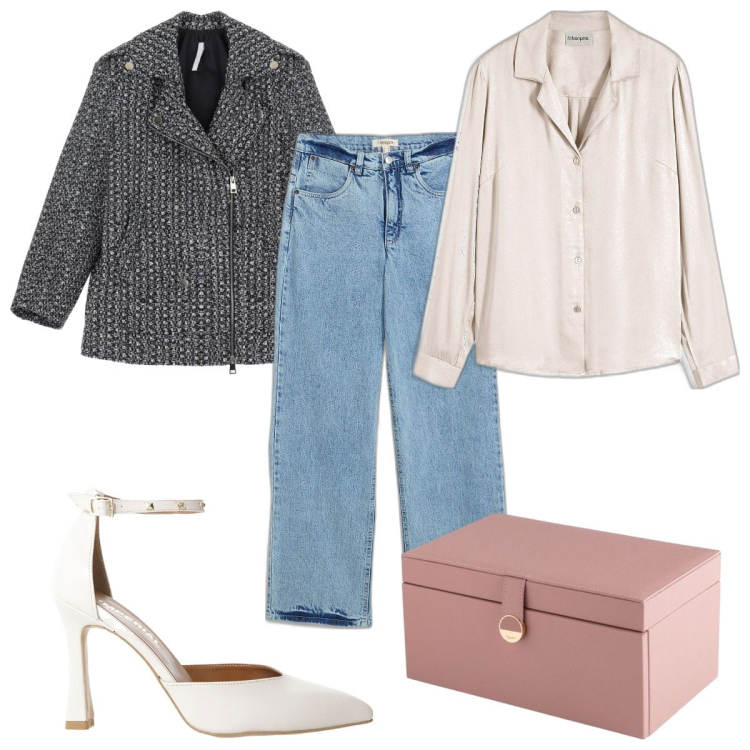 Outfit donna - Total look #2095577. Stile Trendy per Tutti i giorni. Abbinamento con camicie, jeans, décolleté, blazer, valigie.