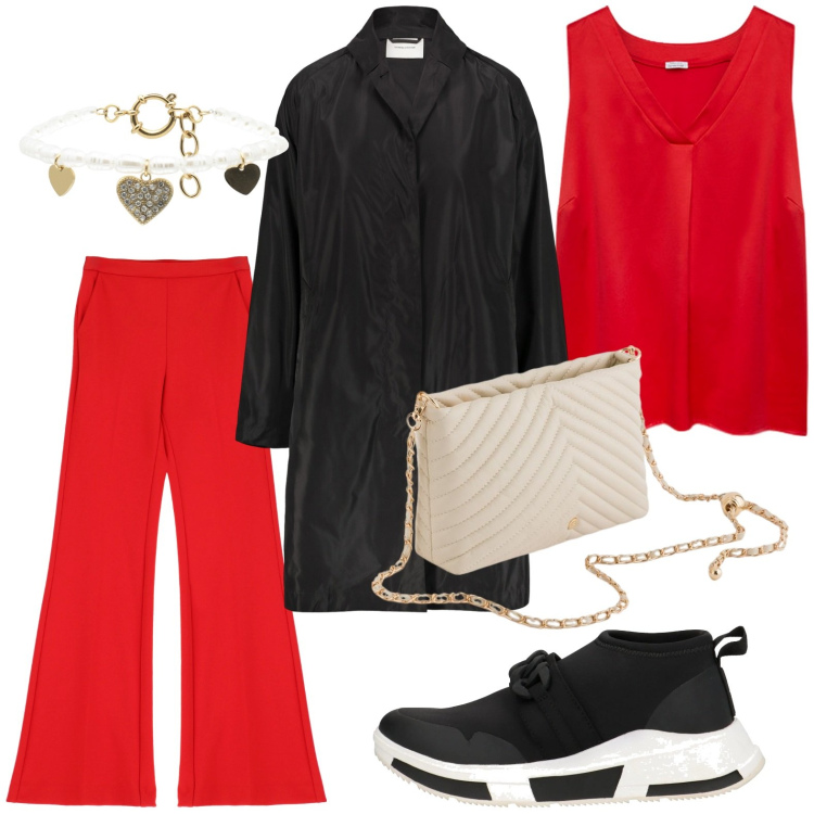 Outfit donna - Il trench versatile - @laurafo. Stile Basic per Serata fuori. Abbinamento con sneakers, pantaloni, braccialetti, trench, top, borse a tracolla.
