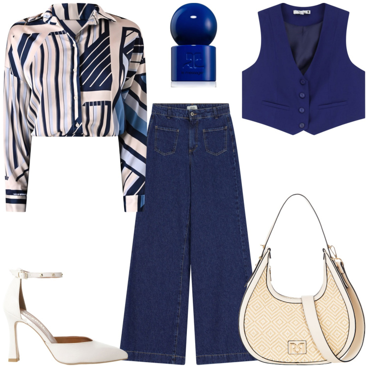 Outfit donna - In jeans -@pamela. Stile Casual chic per Tutti i giorni. Abbinamento con profumi, borse a mano, camicie, gilet, décolleté, jeans.