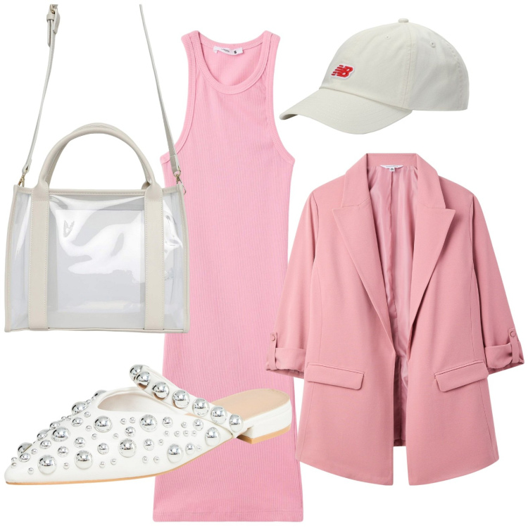 Outfit donna - Primavera in rosa - @susystyle. Stile Casual per Tutti i giorni. Abbinamento con ballerine, borse tote, vestiti corti, blazer, cappelli.