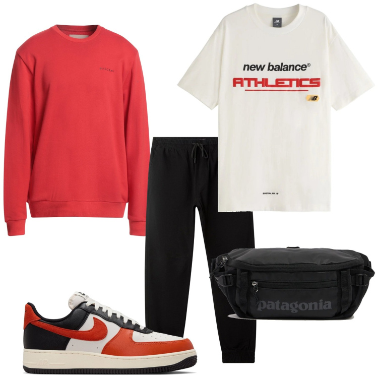 Outfit uomo - Total look #2095613. Stile Casual per Sport. Abbinamento con felpe, pantaloni sportivi, t-shirt, sneakers, borse sportive.