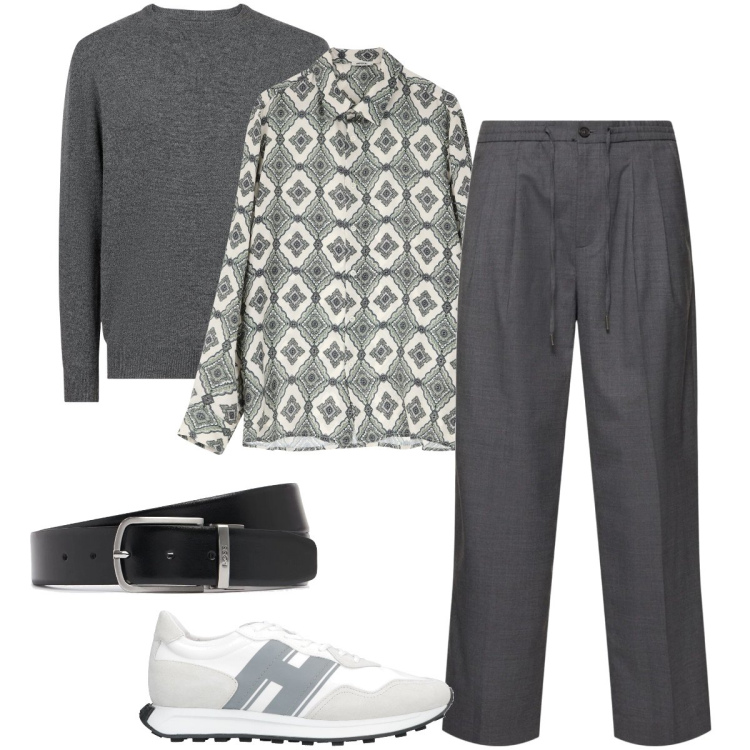 Outfit uomo - Elegante ma non troppo. Stile Trendy per Ufficio. Abbinamento con sneakers, camicie, maglieria, cinture, pantaloni.