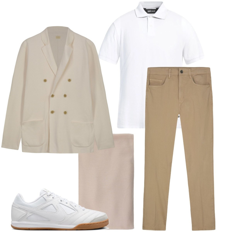 Outfit uomo - Il cardigan doppiopetto. Stile Urban per Ufficio. Abbinamento con polo, sciarpe, pantaloni, cardigans, sneakers.